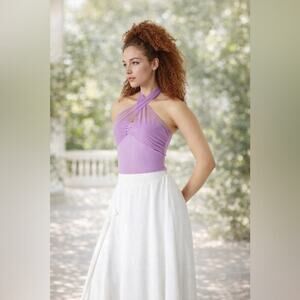 Halara Lavender Sheer Halter Crop Top — Mesh Neck Tie Bustier Style